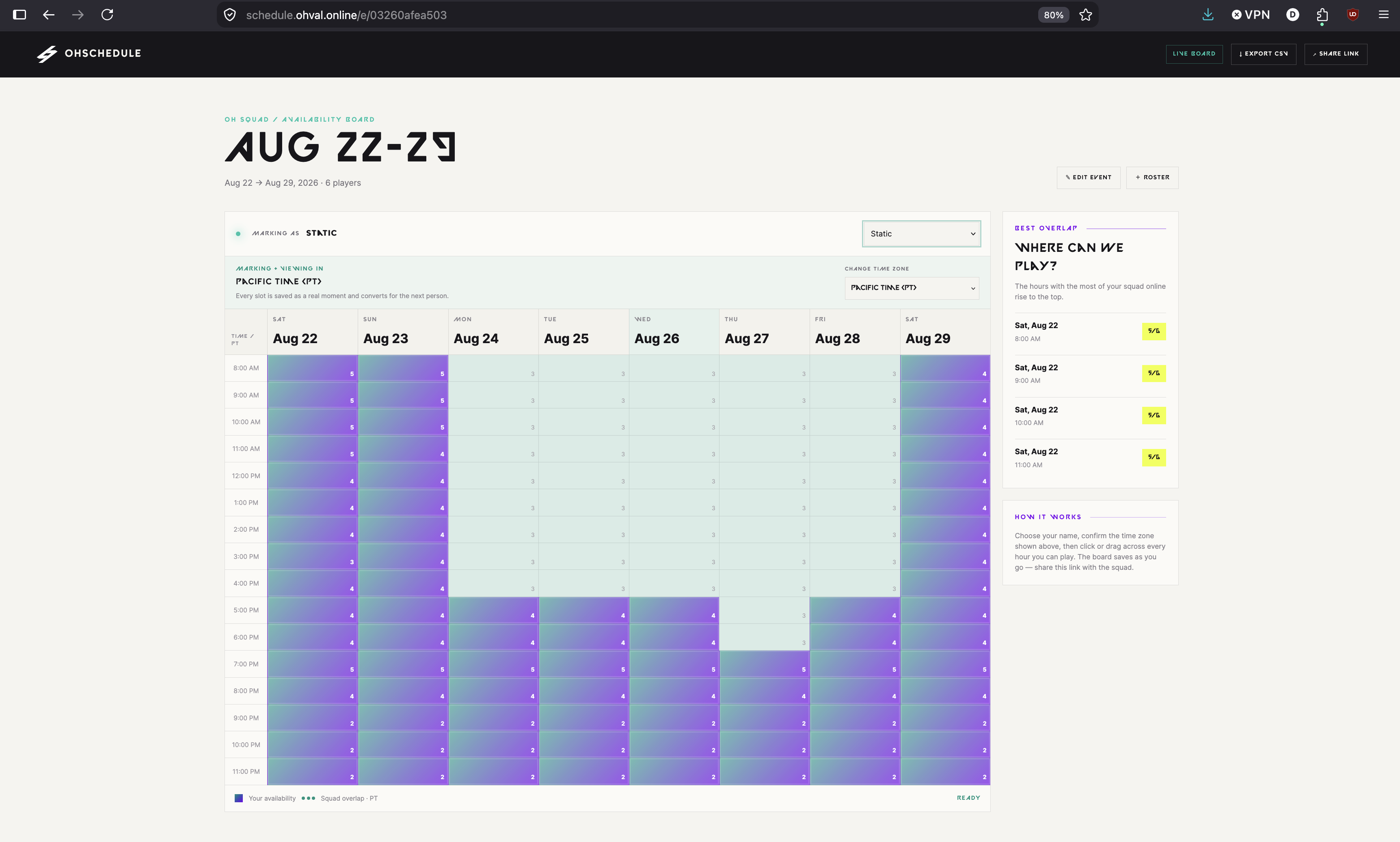 OhSchedule weekly availability board